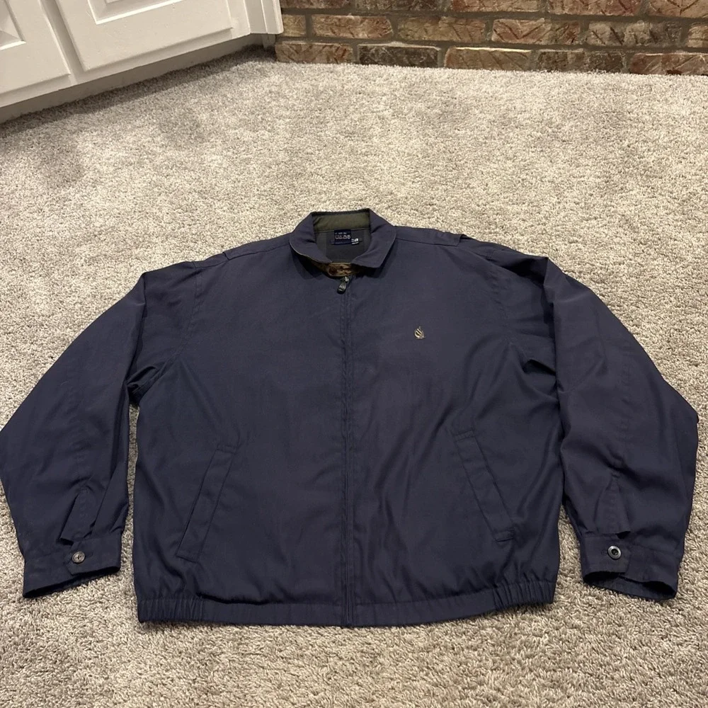 Nautica Harrington Jacket Men 2XL Blue Full Zip Plaid Lined Loop Collar Bomber